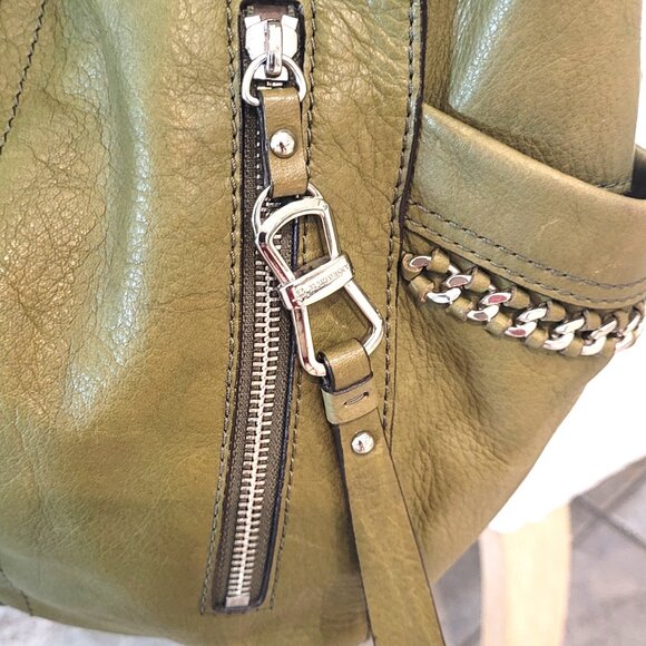 B Makowsky**Large All Leather** Army Green*Pebbled Soft Leather*Vintage Handbag - Picture 3 of 16